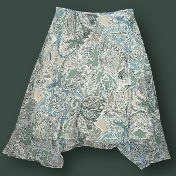 EUC Evan-Picone Asymmetrical Knee-Length Green Paisley Skirt, Size Women’s 14 - Picture 1 of 5